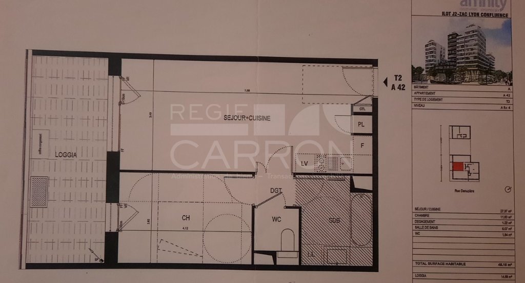 APPARTEMENT T2 A VENDRE - LYON 2EME ARRONDISSEMENT - 48 m2 - 288000€