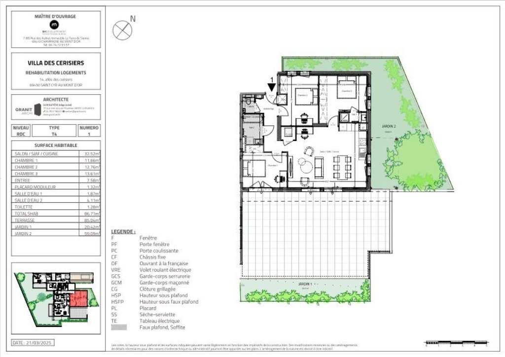 Appartement 4 pièces avec jardin - 3 chambres A VENDRE - ST CYR AU MONT D OR - 86 m2 - 509 500 €